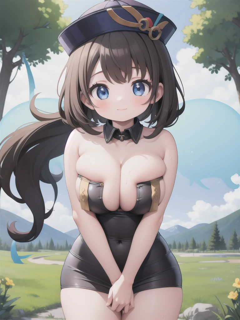 master-piece, bestquality, 1girls,16 years old, View viewers from front, HD, slight smile, big , , tights cloth, , tiny body, outdoor, mountain, arms forward, want to be hug,