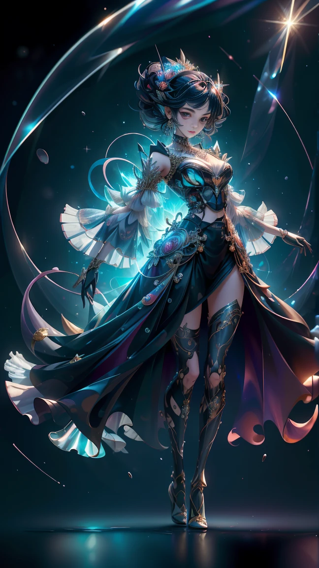 32K Ultra HD, highly detailed, denoising of strength:1.45, Abstraction, Oil, Sketch((best quality)), ((masterpiece)), highres, original, extremely detailed wallpaper,an extremely delicate and beautiful,illustration,cinematic lighting, volume lighting, bloom effect, light particleest quality), (Masterpiece), (An extremely detailed beauty:1.2),(Full body Villain posing:1.5), (cartoony:1.32), (colorful:1.2), Dynamic angle, (extremely detailed CG unity 16k wallpaper:1.1), (Denoising strength: 1.45), (tmasterpiece:1.37), beautiful detailed glow, detailed , beautiful detailed water, red moon, (magic circle:1, 2), (beautiful detailed eyepressionless, beautiful detailed white gloves, own hands clasped, (floating palaces:1.1), azure hair, disheveled hair, long bangs, hairs between eyes, dark dress, (dark magician girl:1.1), black kneehighs, black ribbon, white bowties, midriff, {{{half closed eyeig forhead, blank stare, flower, large top sleeves, illustration, god rays, sparkle, glowing light, (((masterpiece))), best quality, pixelated fragments, data corruption,colorful noise, visual chaos,contemporary aesthetics, blink-and-you-miss-it detail, richard phillips, dark magenta and orange, woodland goth, pierce brosnan, drip painting, metaphor for death concurring all, Mixed media, Texture, Contrast, Depth, Creativity, Imagination, Ceramic, Cerulean, Vermilion, Impasto, Glaze, Grayscale, Fauvism, Renaissance,, fractal art:1.35, side lighting, sparkle, god rays, ray tracinasterpiece)), perfectly detailed best quality, UHD, 32K, HD, unity, High resolution, best quality, masterpiece , wallpaper, masterpiece —chaos 45 —s1000 , (best shadow), elegant, volumetric lighting ultra wide field of view, ultra high definition quality, high detail, aesthetics, natural lighting, ultra high quality, depth of detail, level of detail, high quality, high-definition , realistic rendering, half body, medium shot