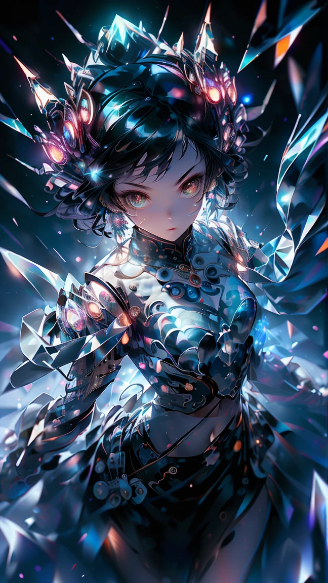 (((masterpiece, High resolution, accurate, Anatomically correct, most high quality, Very detailed, high quality, Ultra high definition:1.5))), Big Tits, Earrings, Sparkling eyes, moving line, Speed Line, mage,sexy pose,(((upper body,one woman,master of ice,Cowboy Shot, :1.5))),smile,Different world,another world