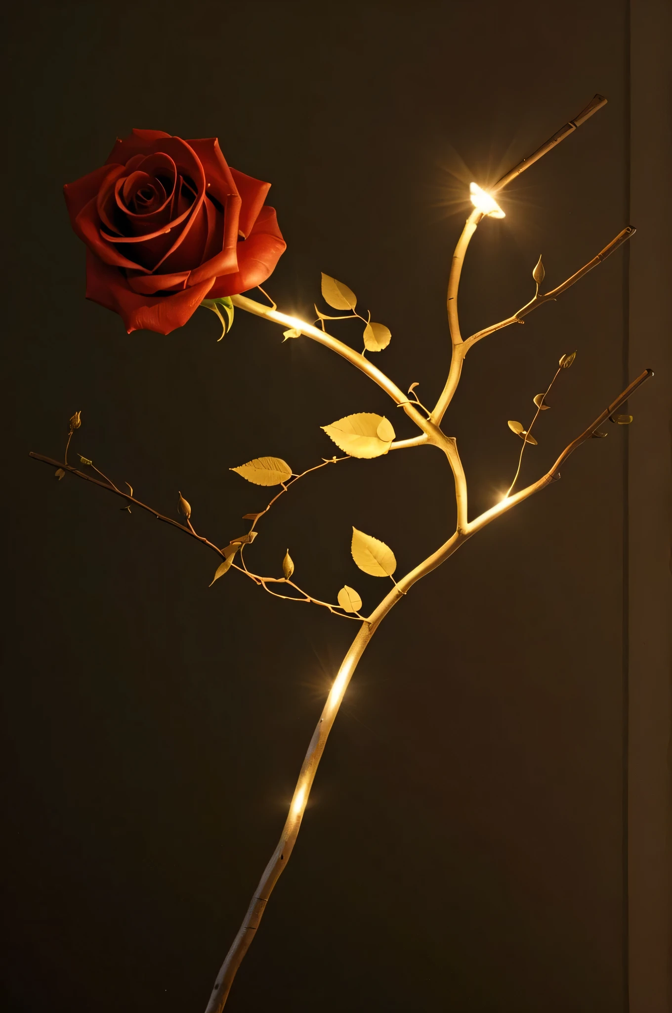 A sculpture in the shape of a rose branch with lighting for gay