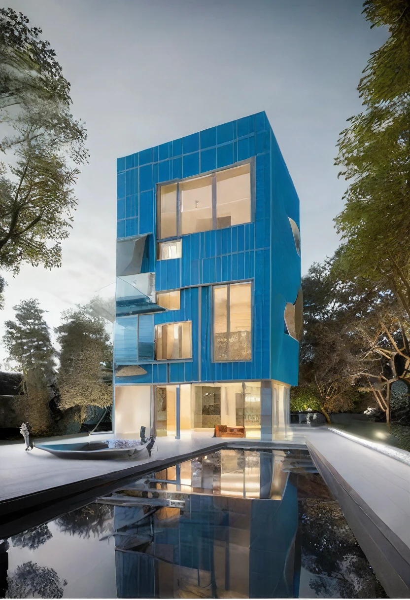 ((((MASTERPIECE)))), HIGH QUALITY,villa,MVRDV,Contemporary Architecture,composite materials facade includes glass and metal,forest,Top-view,sun light –ar 16:9 –v6.0