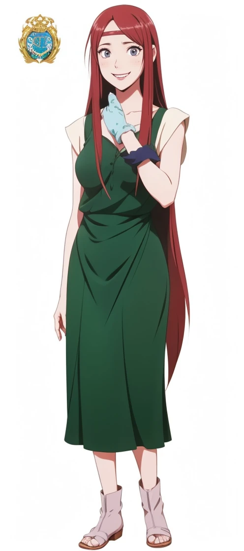 (POV Dating : 1), blue dress, Mei Terumi, anime cels style, best quality, high resolution, 1girl, (large breasts:1.2), beautiful face, long hair, brown hair, green eyes, ((hair over one eye)), red lipstick, cowboy shot, light smile replace with kushina izumaki