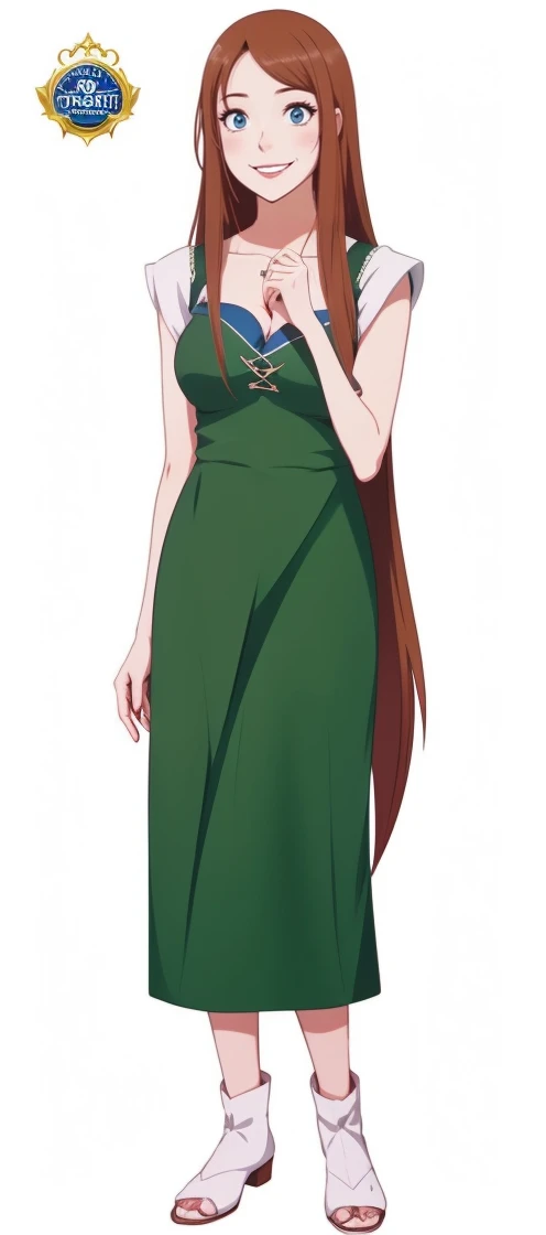 (POV Dating : 1), blue dress, Mei Terumi, anime cels style, best quality, high resolution, 1girl, (large breasts:1.2), beautiful face, long hair, brown hair, green eyes, ((hair over one eye)), red lipstick, cowboy shot, light smile replace with kushina izumaki