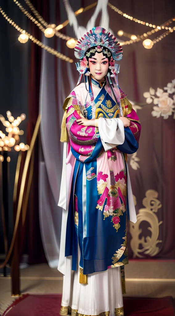 Masterpiece, Best quality, Masterpiece, Best quality, 1girll,  beijing opera,tchibi，（tmasterpiece，top Quority，best qualtiy，offcial art，Beauty and aesthetics：1.2），（1girll：1.3），The is very detailed，（s fractal art：1.1），Most detailed，（ zentangle:1.2), full bodyesbian, (abstract backgrounds:1.3), (Shiny skin), (many color:1.4),