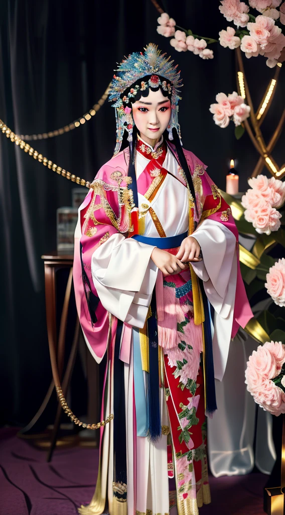 Masterpiece, Best quality, Masterpiece, Best quality, 1girll, beijing opera,tchibi,(tmasterpiece,top Quority,best qualtiy,offcial art,Beauty and aesthetics:1.2),(1girll:1.3),The is very detailed,(s fractal art:1.1),Most detailed,( zentangle:1.2), full bodyesbian, (abstract backgrounds:1.3), (Shiny skin), (many color:1.4),