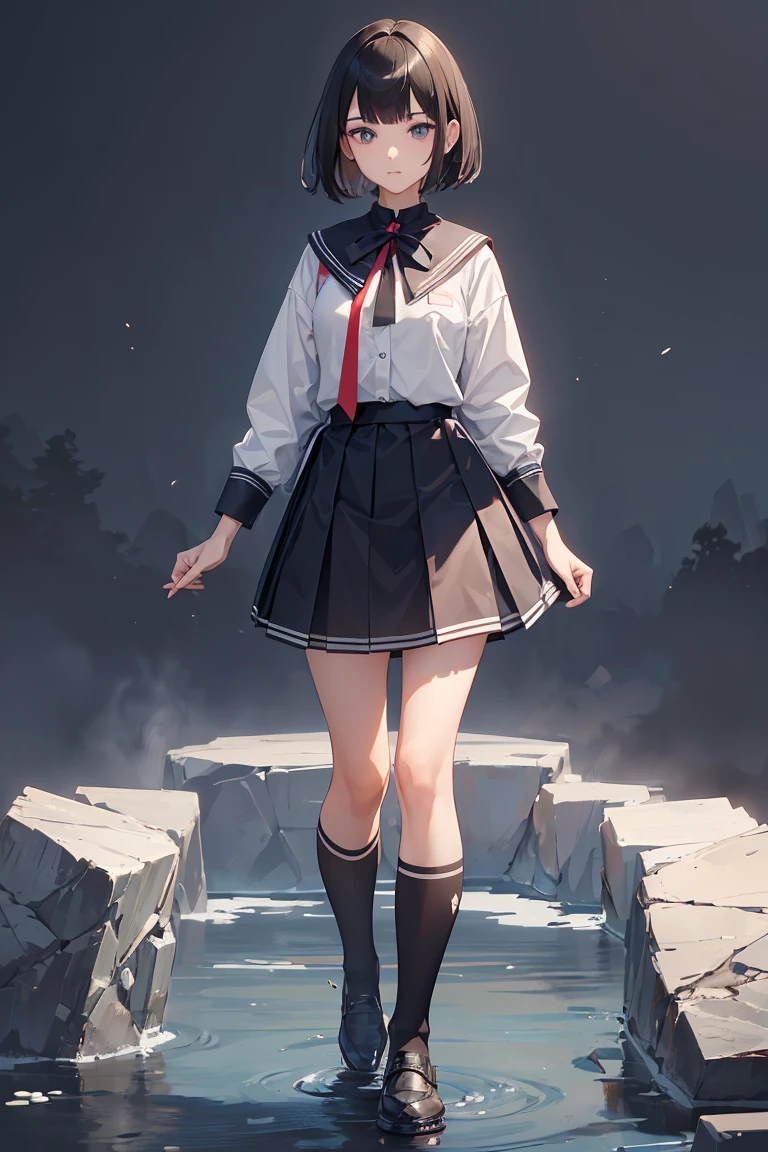 a cut girl with sort hair, wearing sprot uniform, standing sideways,Left side face, full-body, clean background, full body shot:1.2, Detailed face, detailed eyes, detailed nose, detailed mouth,((UHD,masterpiece,super detail,award winning:1.4,best quality:1.2,highres,high quality))