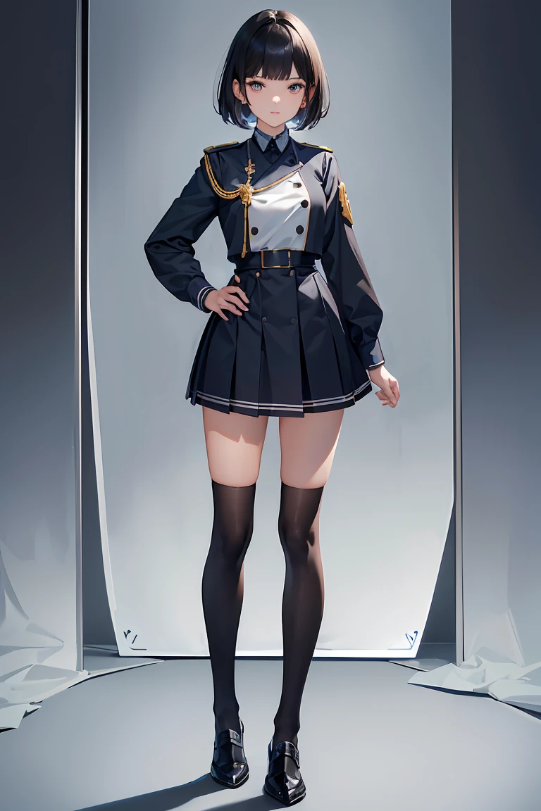 a cut girl with sort hair, wearing sprot uniform, standing sideways,Left side face, full-body, clean background, full body shot:1.2, Detailed face, detailed eyes, detailed nose, detailed mouth,((UHD,masterpiece,super detail,award winning:1.4,best quality:1.2,highres,high quality))