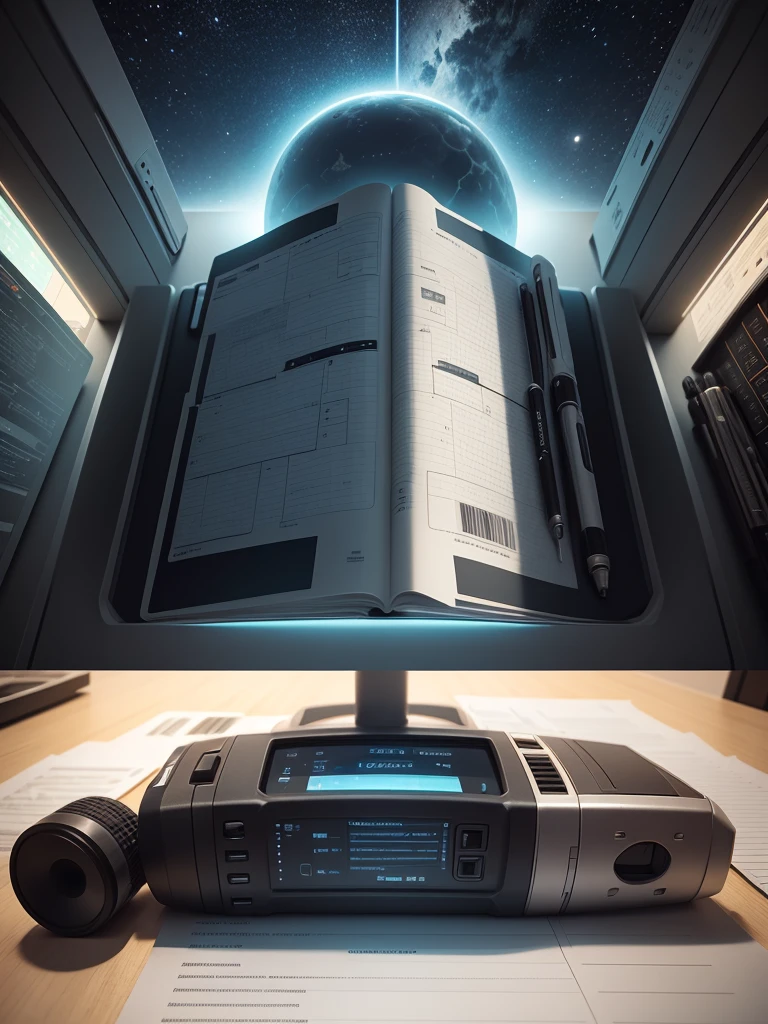 A datapat in hand, design schemes, texto, ships, planetes, found schematic in a notebook, sci-fi datapad.