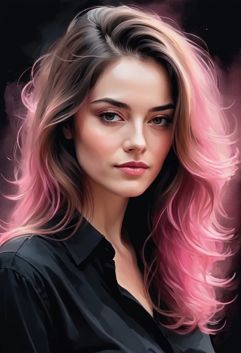 Portrait of a lady with long hair and black shirt, Digital Illustration Portrait, In the artistic style of Bouwater, Black and pink portrait&#39;Josh, Digital Portrait, Digital Art Portraits, Realistic art style, High quality portrait, 🤤 Portrait of a girl, realistic art style, # The best digital painting so far, #The best digital painting so far, Shining numbers
