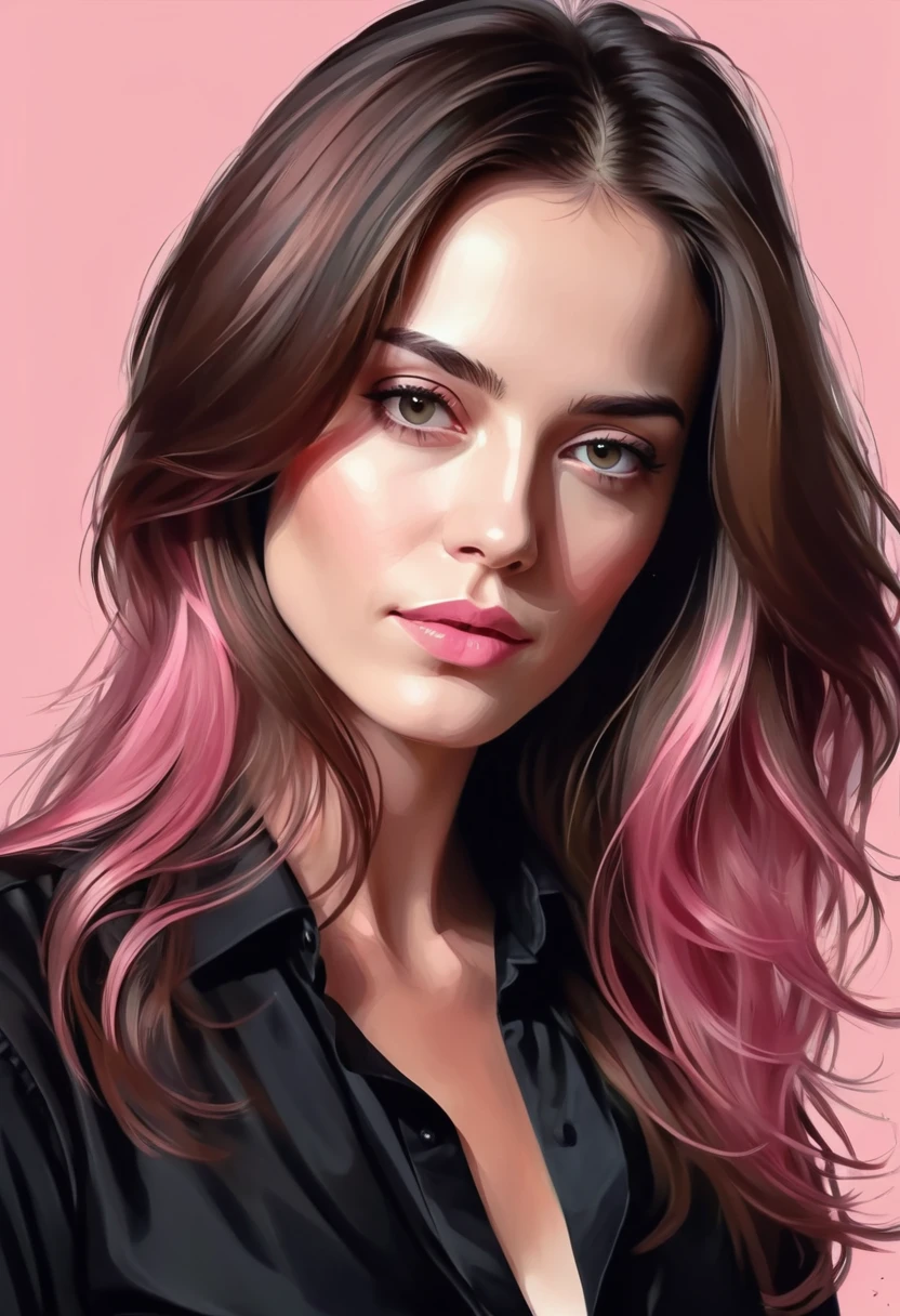 Portrait of a lady with long hair and black shirt, Digital Illustration Portrait, In the artistic style of Bouwater, Black and pink portrait'Josh, Digital Portrait, Digital Art Portraits, Realistic art style, High quality portrait, 🤤 Portrait of a girl, realistic art style, # The best digital painting so far, #The best digital painting so far, Shining numbers