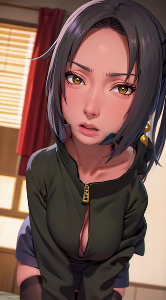 Mabui, off shoulder,high waist short skirt, big ,  expression, thighhighs