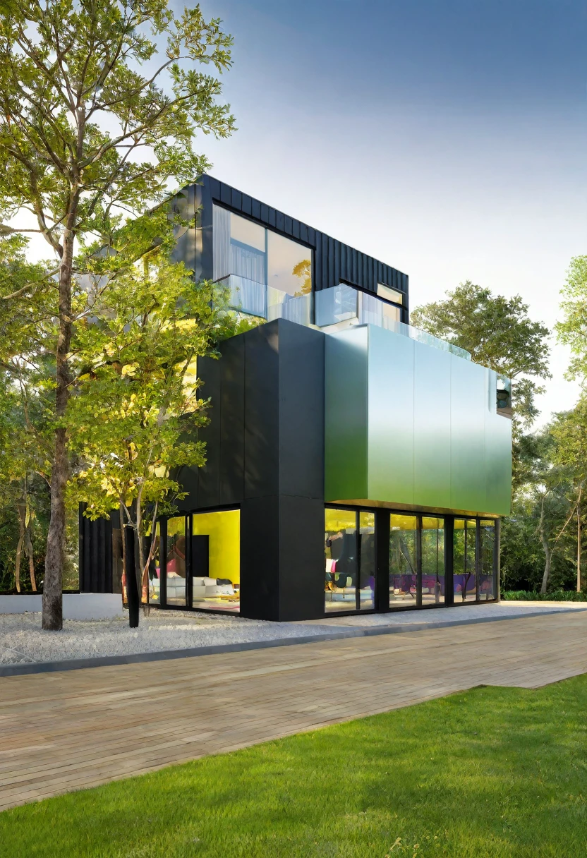 ((((MASTERPIECE)))), HIGH QUALITY,villa,MVRDV,Contemporary Architecture,composite materials facade includes glass and metal,forest,Large balcony,Hip roof,Top-view,sun light –ar 16:9 –v6.0