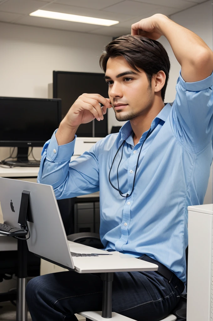 Computer expert guy, working in an office 
