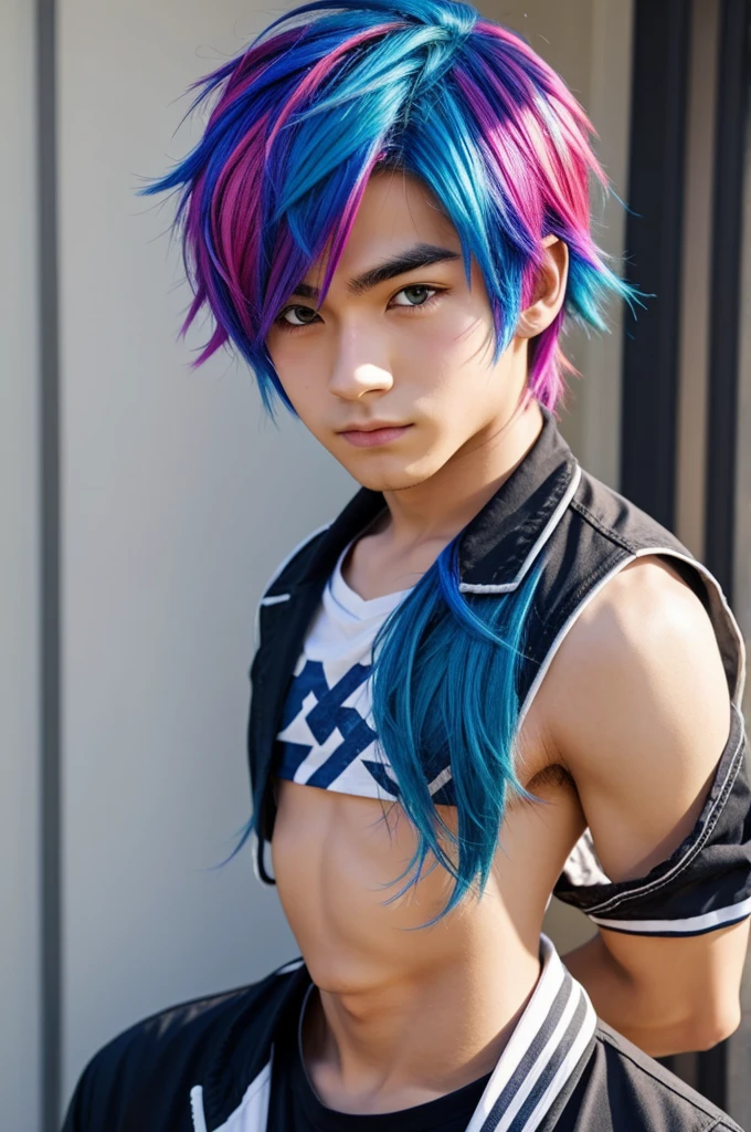Create an anime boy with colored hair