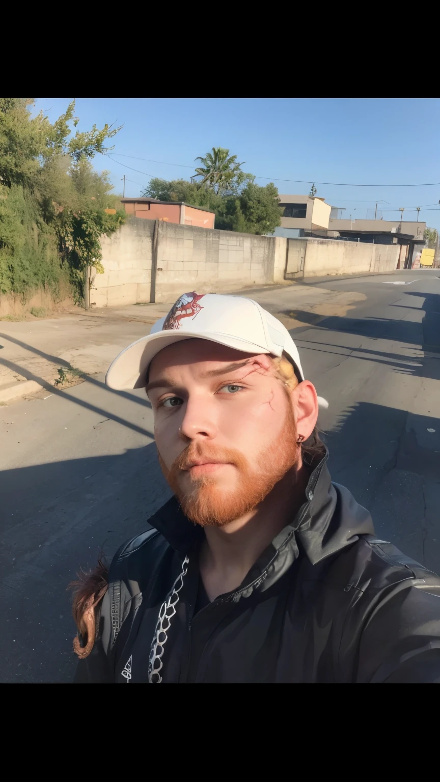 Create a hybrid creature that is half a man with a red beard and the other half of its body from the waist down is the body of a giant Pacific octopus.