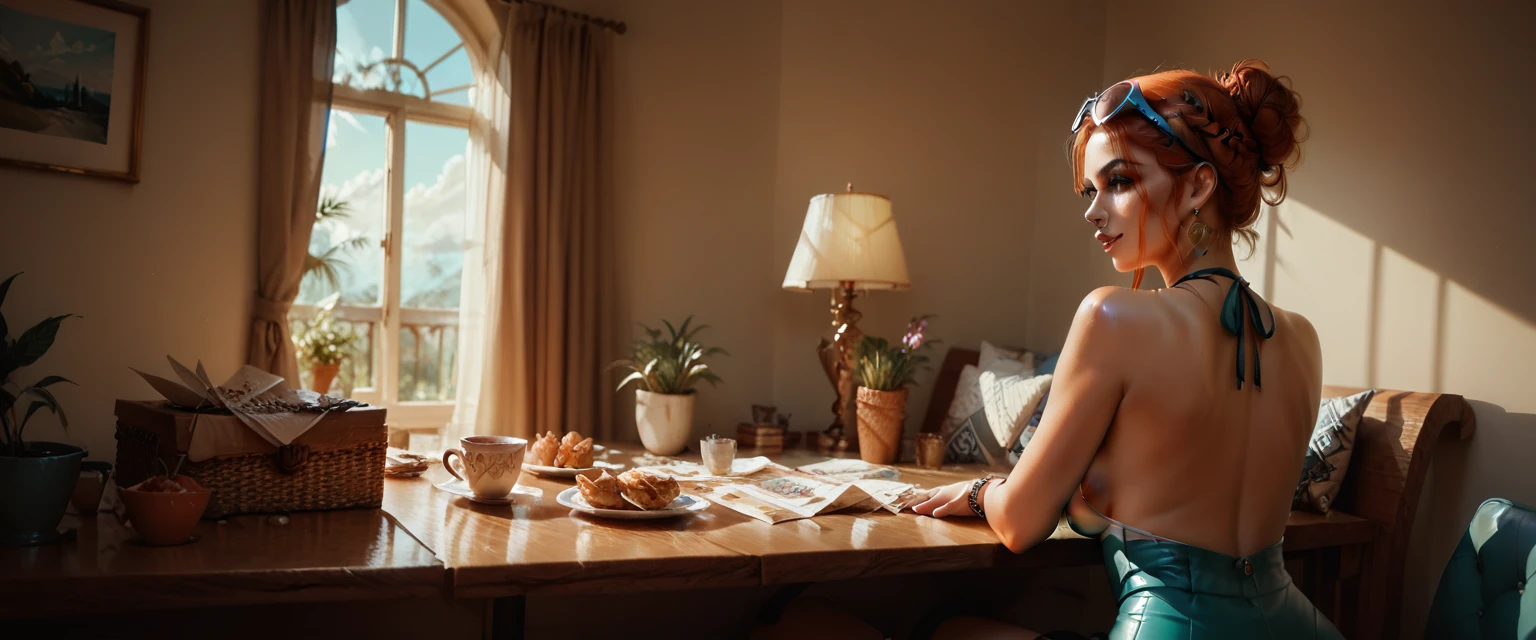 Nordic goddess wearing keffiyeh