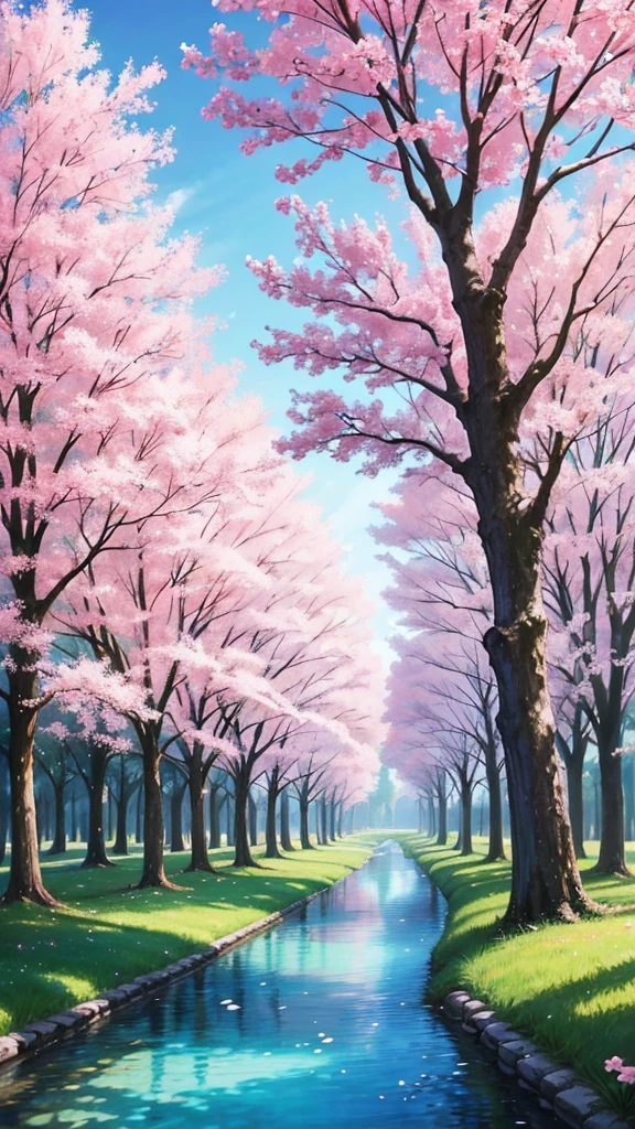 a painting of a pathway leading to a river with trees and flowers, beautiful anime scenery, anime scenery, beautiful anime scene, anime landscape, anime beautiful peace scene, anime nature, anime nature wallpap, anime landscape wallpaper, scenery artwork, anime background art, anime countryside landscape, scenery wallpaper, scenery art detailed, anime background, beautiful cityscape