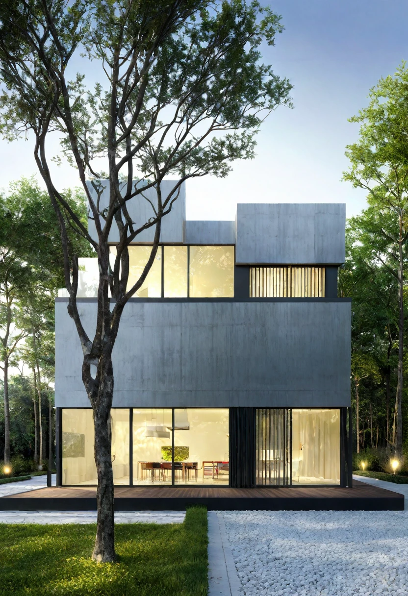 ((((MASTERPIECE)))), HIGH QUALITY,villa,suppose design office,Contemporary Architecture,composite materials facade includes glass and metal,forest,Large balcony,Hip roof,Top-view,sun light –ar 16:9 –v6.0