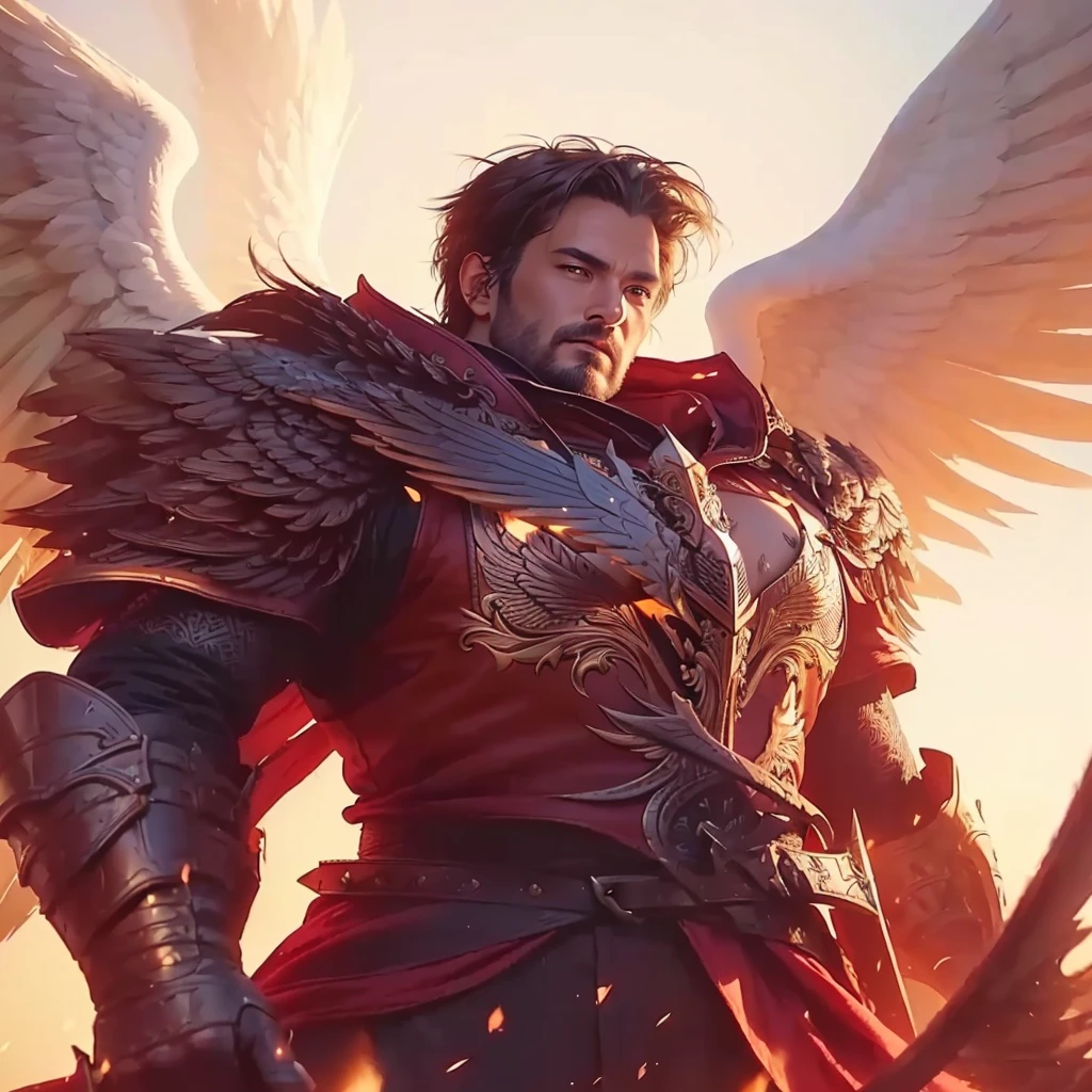 a close up of a man with a sword and wings, extremely detailed artgerm,