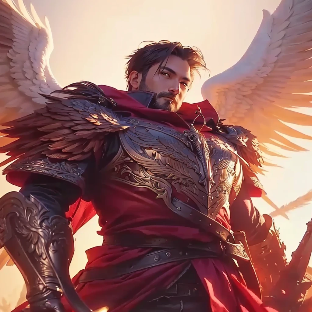 a close up of a man with a sword and wings, extremely detailed artgerm,