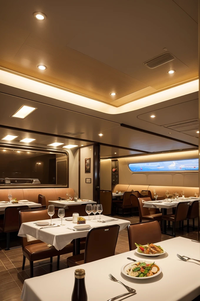 ((best quality)), ((masterpiece)), (detailed) A restaurant near AeroGlide International Airport.
enviroment: Decorated like a 1960s airport, with vintage flight attendant uniforms and tables in airplane cabins.
cooking: International comfort food, served on trays like premium flight meals.
Special Attraction: Flight simulator where visitors can "pilot" a virtual plane.