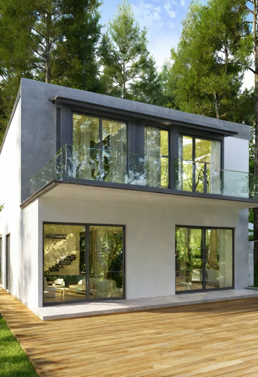 ((((MASTERPIECE)))), HIGH QUALITY,villa,suppose design office,forest,Large balcony,Hip roof,Top-view,sun light –ar 16:9 –v6.0