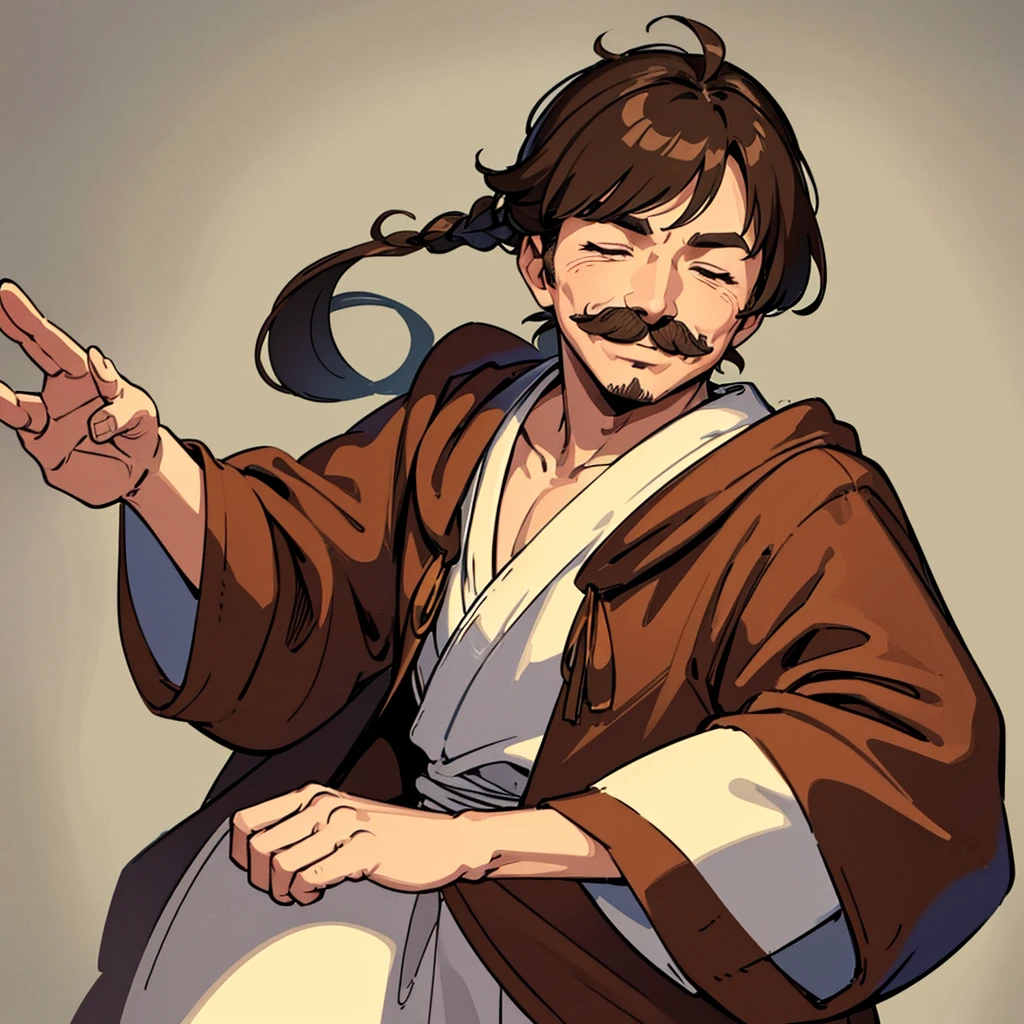 ((((Solo))))、Highest quality, Best Quality,Best illustrationiddle ages、(((Simple brown robe)))、(40-year-old uncle、Kaiser moustache)、(Close your eyes、Close your eyes、smile)、dance