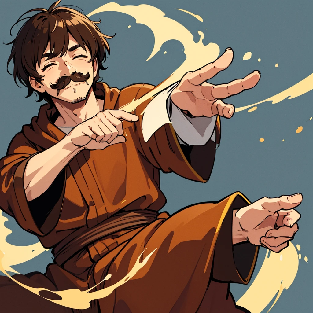 ((((Solo))))、Highest quality, Best Quality,Best illustrationiddle ages、(((Simple brown robe)))、(40-year-old uncle、Kaiser moustache)、(Close your eyes、Close your eyes、smile)、dance