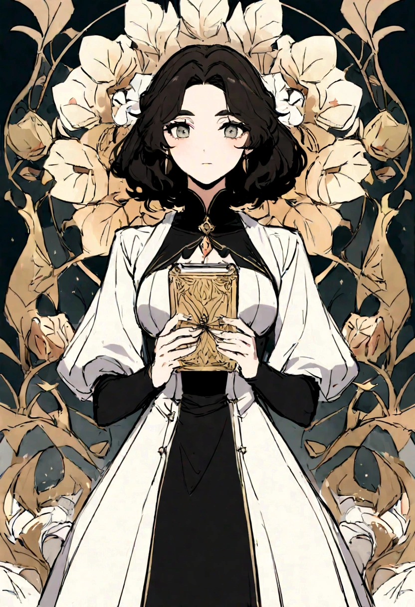 Drawing of a woman in a dress,Holding a diary,Wearing expensive jewelry,有新海诚Cyril Rolando、Cyril Rolando和藤田五郎,Cyril Rolando,灵感来自Cyril Rolando,In the style of atey ghailan,Beautiful artwork illustration,Artgerm 和 Atey Ghailan, conrad roset and makoto shinkai