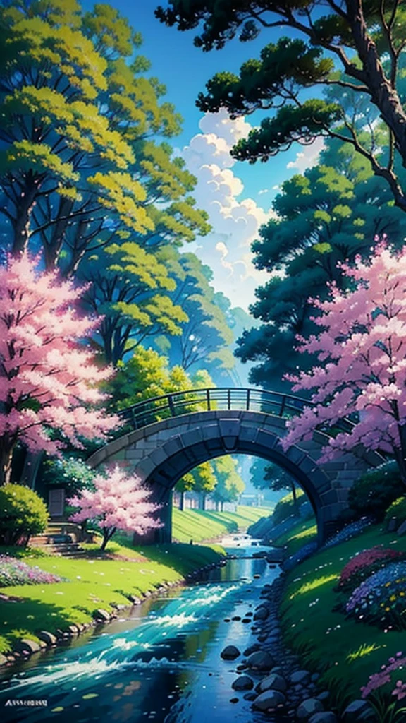 a painting of a pathway leading to a river with trees and flowers, beautiful anime scenery, anime scenery, beautiful anime scene, anime landscape, anime beautiful peace scene, anime nature, anime nature wallpap, anime landscape wallpaper, scenery artwork, anime background art, anime countryside landscape, scenery wallpaper, scenery art detailed, anime background, beautiful cityscape