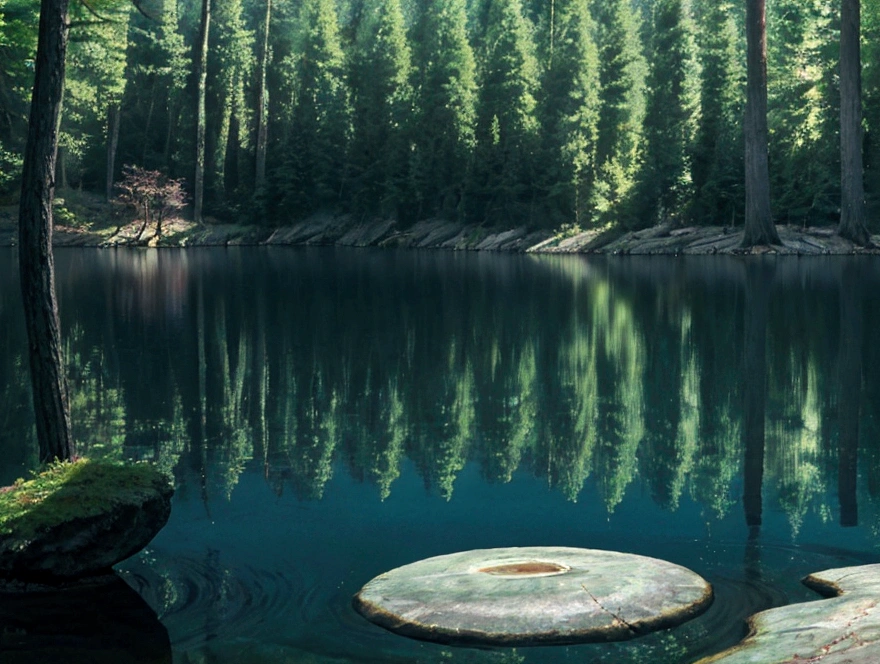 Deep woods,dark,A ray of light,Lake with ripples,One animal、Covered with hairs,Very delicate and beautiful, Depth of written boundary, Film Grain, Professional Lighting, Photon Mapping, Radio City, Physically Based Rendering,