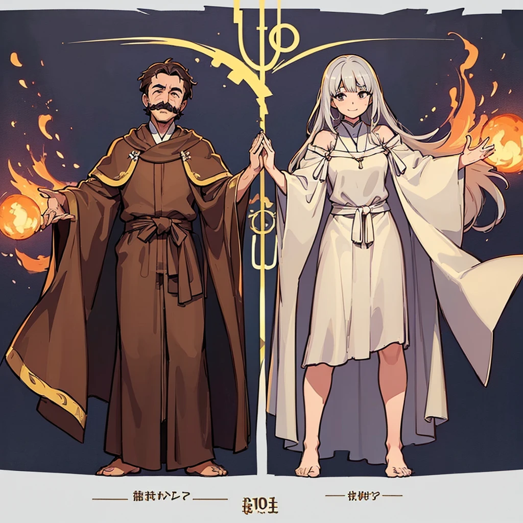 ((((Full body character concept、10 people))))、Highest quality, Best Quality,Best illustrations、middle ages、(((Simple brown robe)))、(40-year-old uncle、Kaiser moustache)、(Close your eyes、Close your eyes、smile)、dance