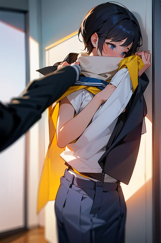 A boy and a girl have sex at school with the girl taking off her clothes.
