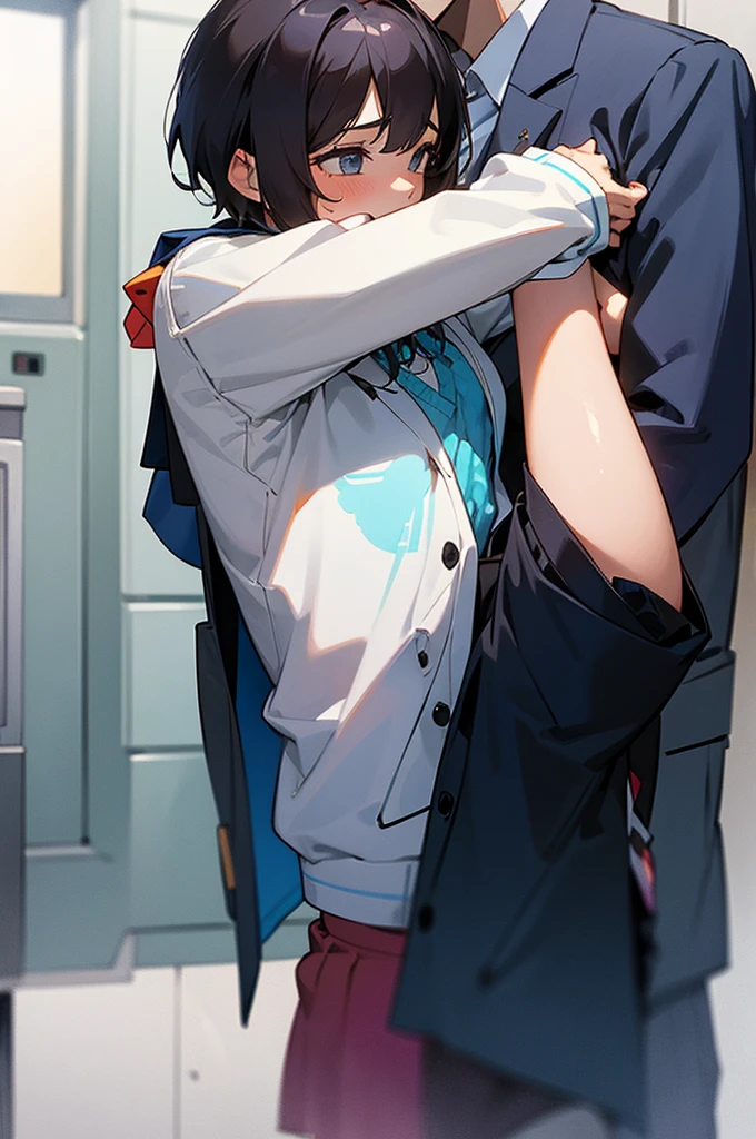 A boy and a girl have sex at school with the girl taking off her clothes.