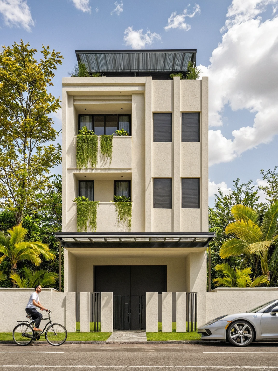 head of&#39;artwork, High quality, best quality, authentique, great detail, En plein air, villa de plain-piedXL, credit group, style de maison moderne dans la rue ,stairs, white wall ,road,pavement, grass, trees, sky, nuvens, (day light:1.1)
