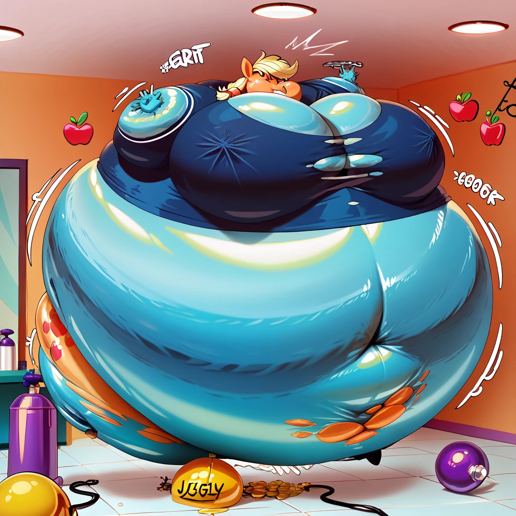 score_9, score_8_up, score_7_up,  Applejack MLP Massive Inflation Fat Body jiggly, fat round Body, body swelling about to explode, extreme overweight, bouncy belly, enormous in size Body Infaltion body expansion pumpin herself up like a blimp full up Gas pump up blow
