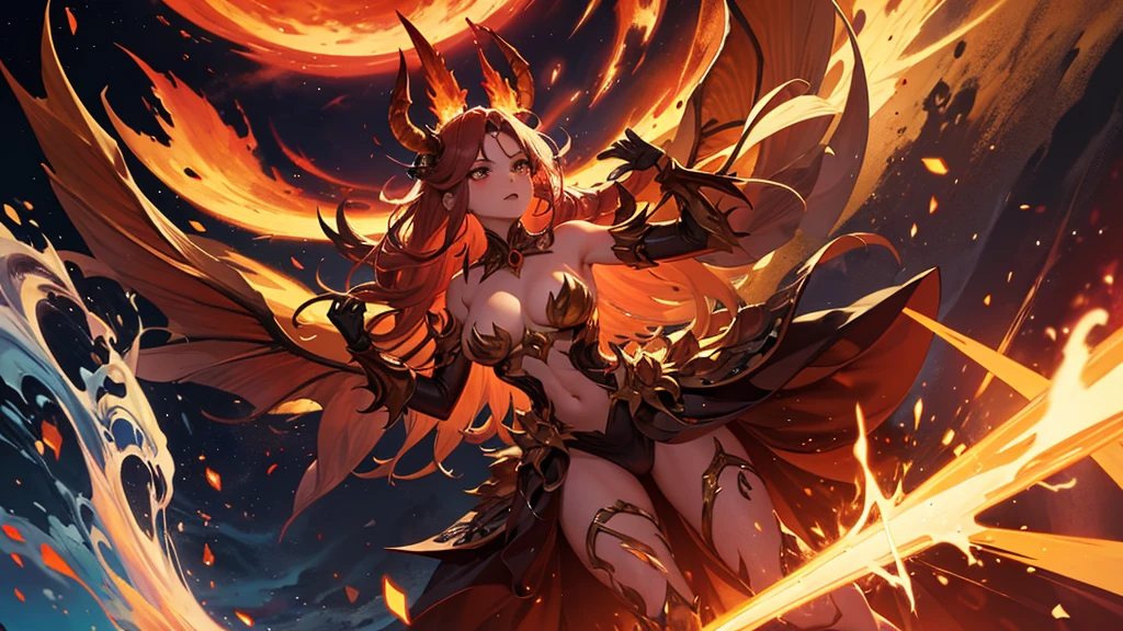 Ifrit, In hell of fire,Giant monster, Girl looking up