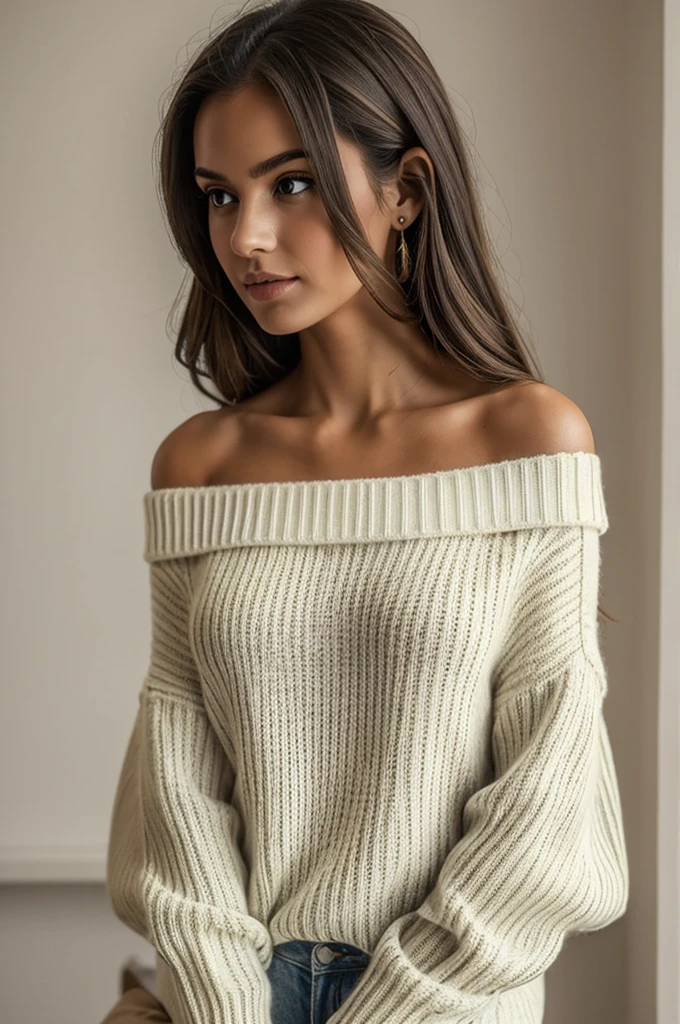 ((Best Quality)), ((Masterpiece)), (detailed), 1 girl, off shoulder sweater,