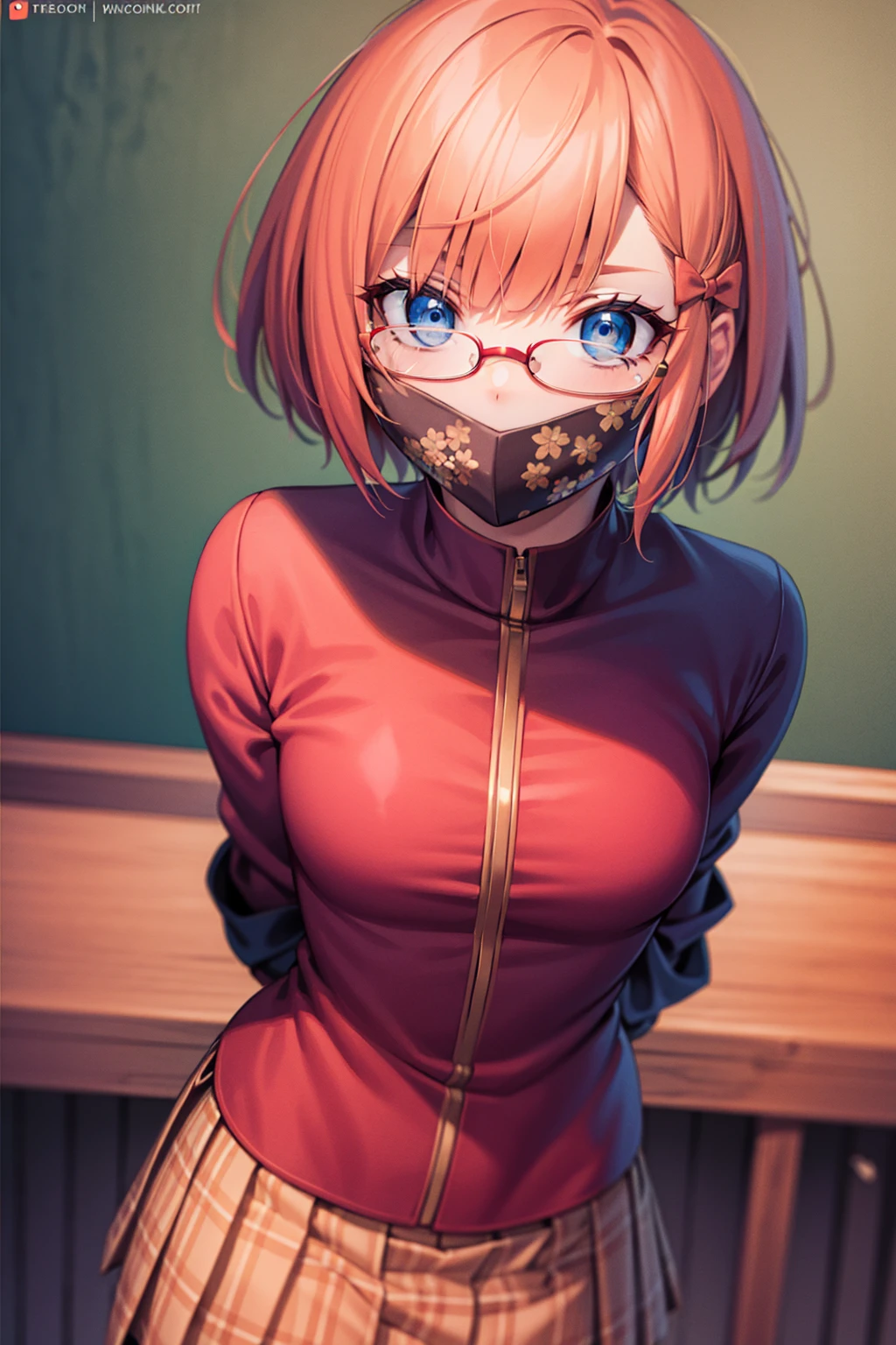 ogatarizu, rizu ogata, blue eyes, glasses, hair bow, red bow, red-framed eyewear, short hair, orange hair,
BREAK long sleeves, , skirt, pantyhose,
BREAK looking at viewer,standing, leaning forward, arms behind back,
BREAK indoors, classroom,
BREAK (masterpiece:1.2), best quality, high resolution, unity 8k wallpaper, (illustration:0.8), (beautiful detailed eyes:1.6), extremely detailed face, perfect lighting, extremely detailed CG, (perfect hands, perfect anatomy),goblin gangbang,multiple boys,