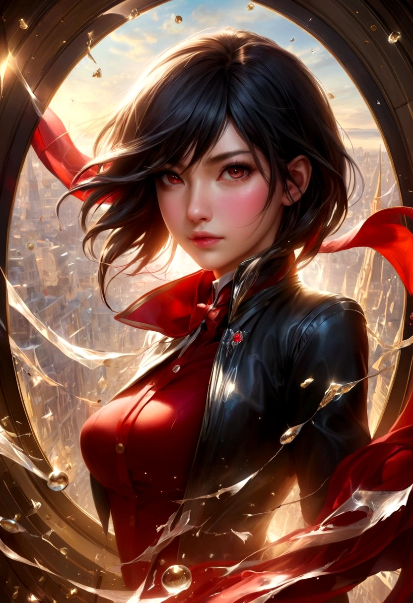 (best quality,very good,Honesty:1.37),beautiful girl,Cold expression,Red sticky liquid oozing from facial scratches,close up。Bullets flew through the air,Broke the glass。Instant Capture,Penetrating glass shards,Detailed bullet trajectories,Violent impact,Glass fragments scattered,Air Debris,Slow motion freeze,High-speed capture,Dynamic Chaos,Precise Timing,Flying debris,Suspended in the air,Dancing fragments,Stained glass fragments,Refracted Light,moving rapidly,Translucent Fragments,Fragmented Window,