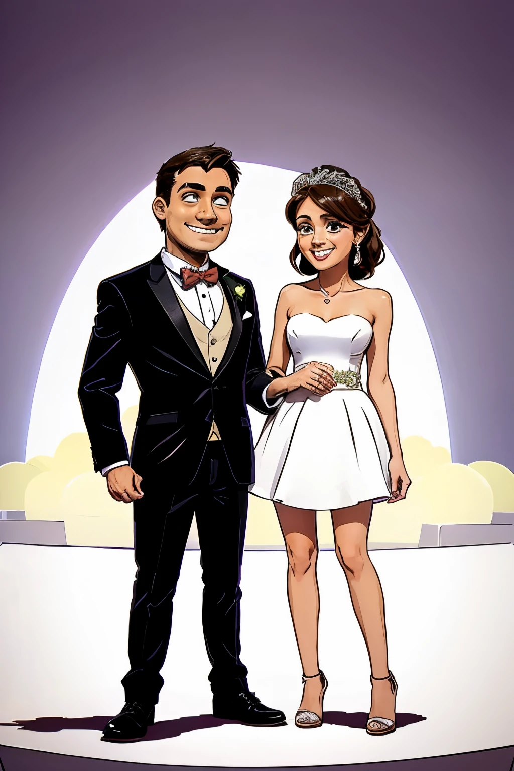 Groom and bride standing at the wedding cartoon