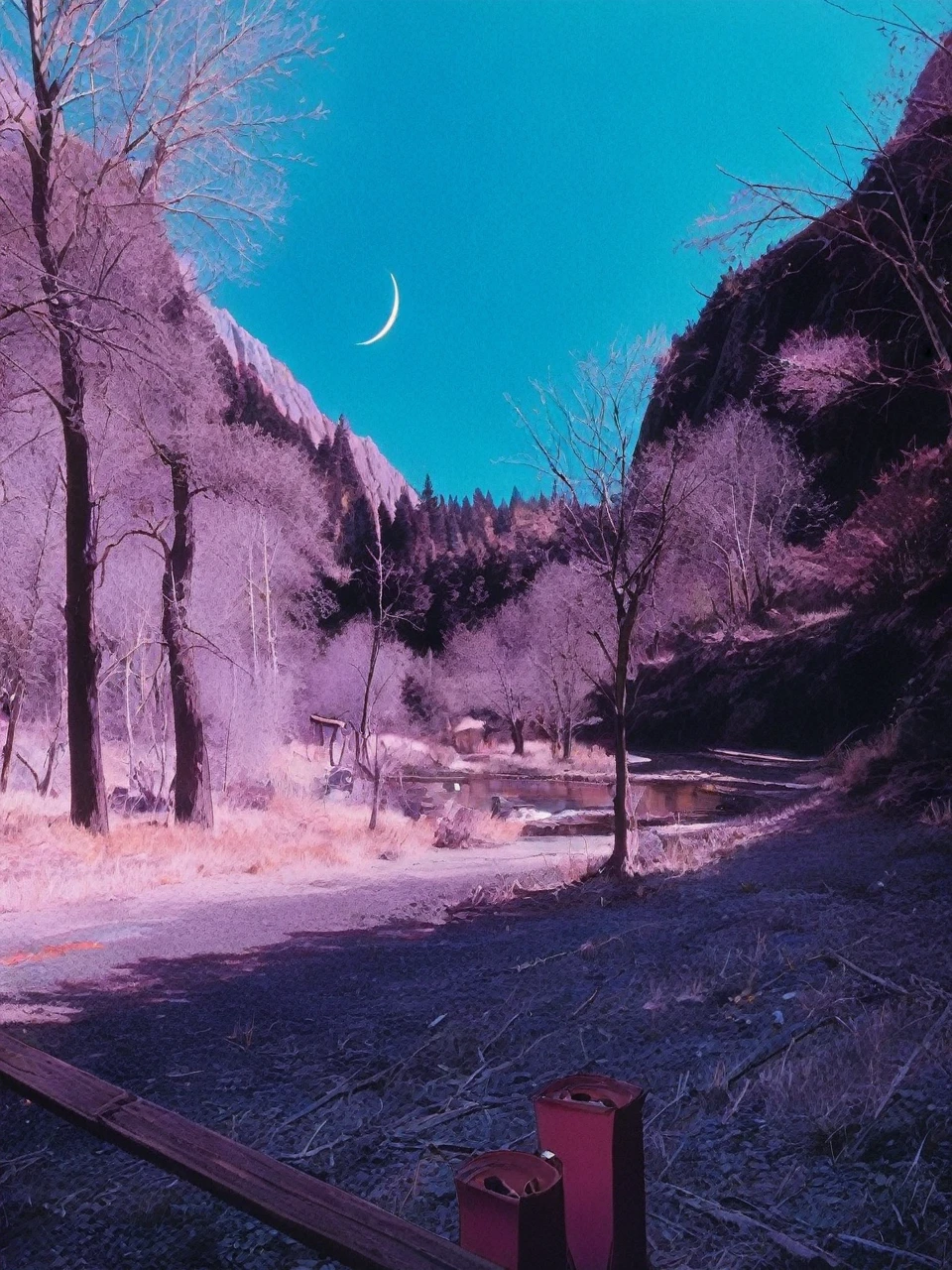 Retro 1980s vintage anime scene of a magical valley, VHS quality