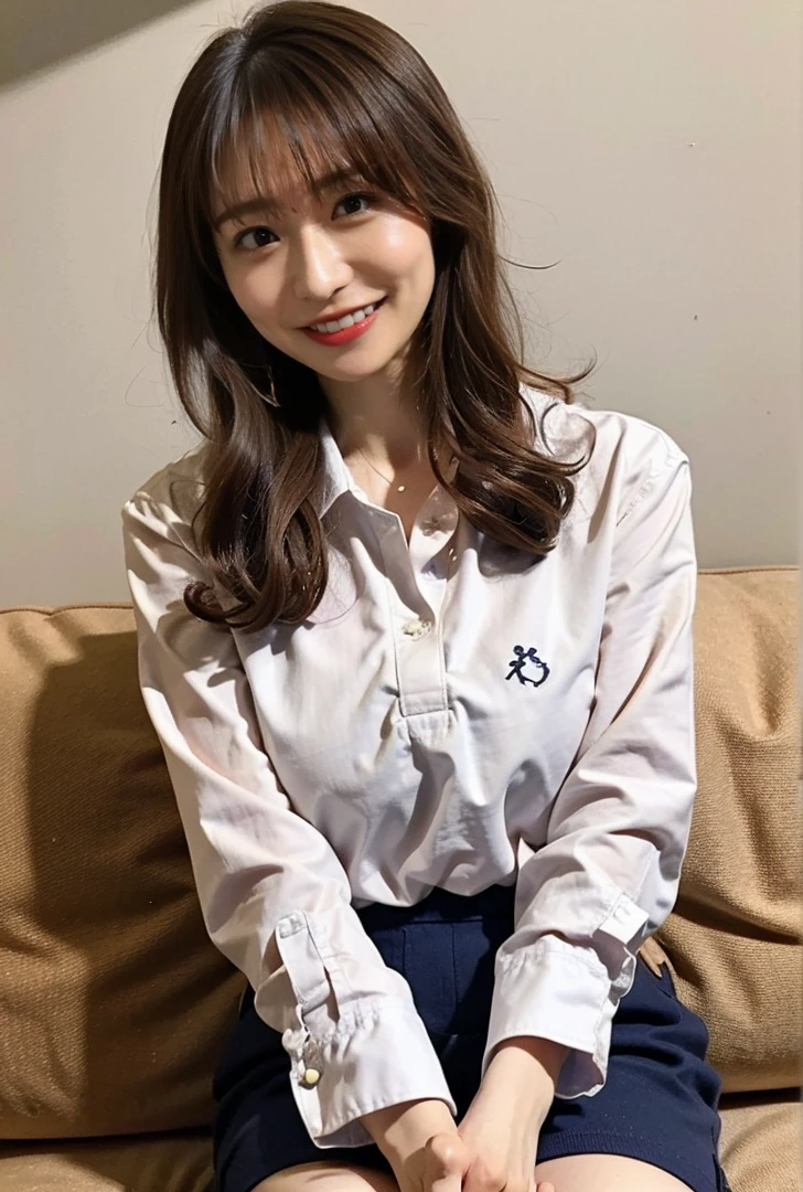 ((A photo of her panties showing through a short polo shirt、Hands roll up shirt、She is wearing a navy polo shirt and luxurious white panties.、:1.4))、Being in the living room、Length cream hair color、Her huge breasts are obvious even through her clothes..、Small earrings、Light brown hair color、:1.4))、Shiny Hair、Light beige hair color、Background Blur、Light brown hair、{{Cowgirl Shot}}、((Close-up shot from the waist up、Big Breasts:1.4))、Big Breasts、にっこりsmile、服からでも分かるBig Breasts、Cowboy Shot、素敵なsmile、((Revealing clothing))、Full body photo、ring、Tuck your hair behind one ear、Silver Necklace、smile、Caustics、Highly detailed photos、Big Breasts、Super no makeup、(8K、RAW Photos、Highest quality、masterpiece:1.2)、(Realistic、Realistic)、1 Girl、((Big Breastsショートヘア、Looking into the camera:1.4))、Hair blowing in the wind