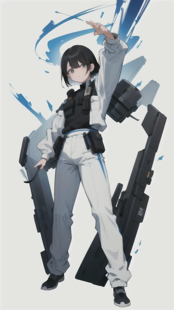With a stocky physique、Short black hair。He always wears a police uniform、It is characterized by its brisk movements.。(White background.Full Color.The eyes are clear、Are standing。35 talents