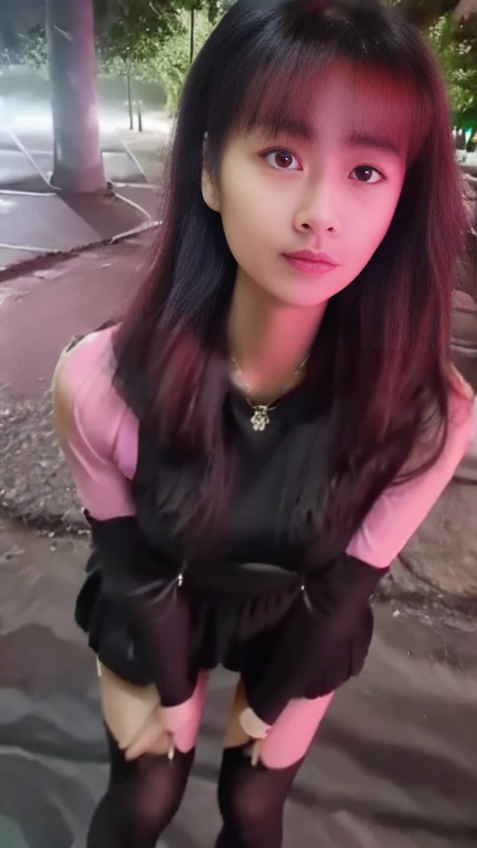 (8K, best quality, masterpiece, Golden Ratio Composition,:1.3), woman, (Beautiful woman in her 40s), (90 kg obese woman), (Thick thighs), (穿着Black tights,), (Nurse in pink:1.2), (Huge breasts), (Long legs), Soft face line，Gentle，Silver short hair, Black tights