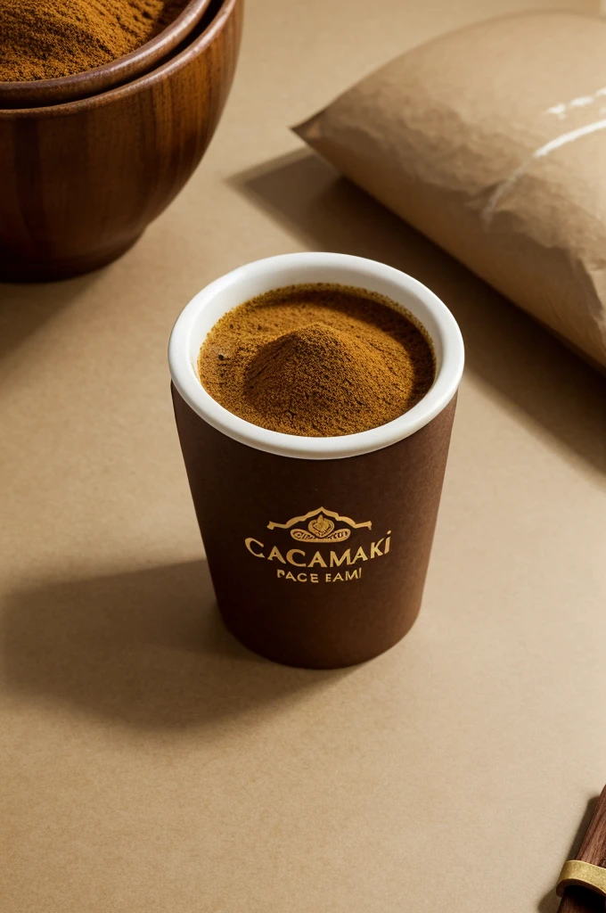 Create a social media poat for branding my new product that is premium kadak chai masala. Show a flat paper package that has seal lock beside the chai cup and the image should look realistic