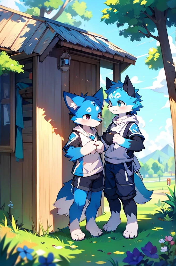 Blue color fur,Canidae,fox motif,Rural landscape,Stand on your feet,