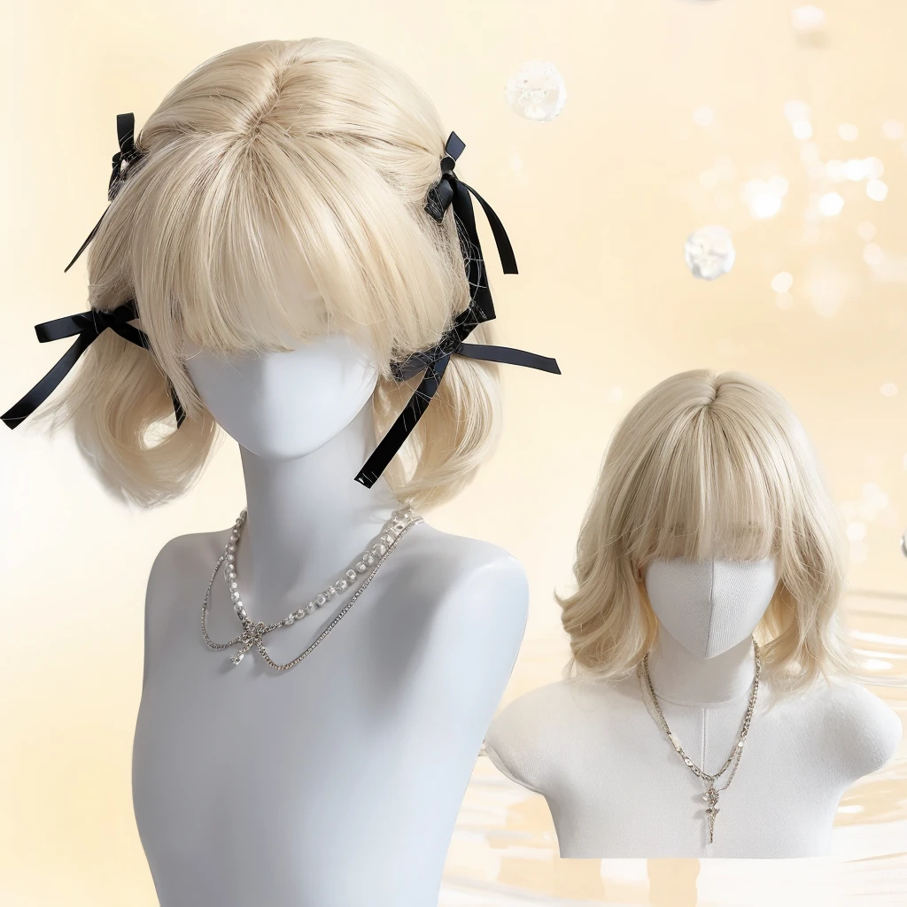 Short platinum hair，，Short curly hair，Pure white background