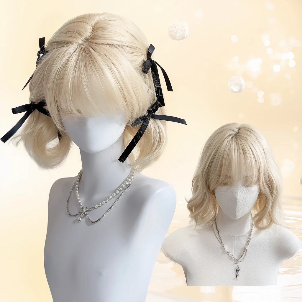 Short platinum hair，，Short curly hair，Pure white background