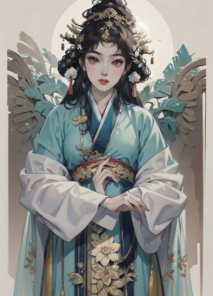 one-girl, Ancient Chinese clothing,Wolfberry-like hairpin, Side face, rays of sunshine, Clear face, Clean white background, tmasterpiece, super detailing, Epic composition, hyper HD, high qulity, extremely detaile, offcial art, Uniform 8k wallpaper, super detailing, 32k